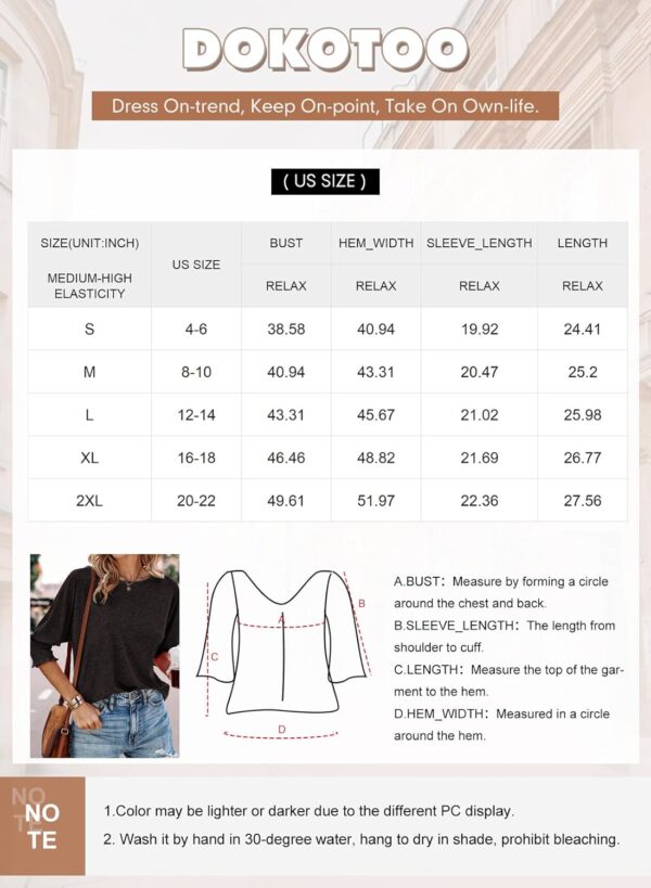 Dokotoo Women's 2024 Fashion Tops 3/4 Sleeve T-Shirts Cute Crewneck Basic Business Tees Blouses - Image 6