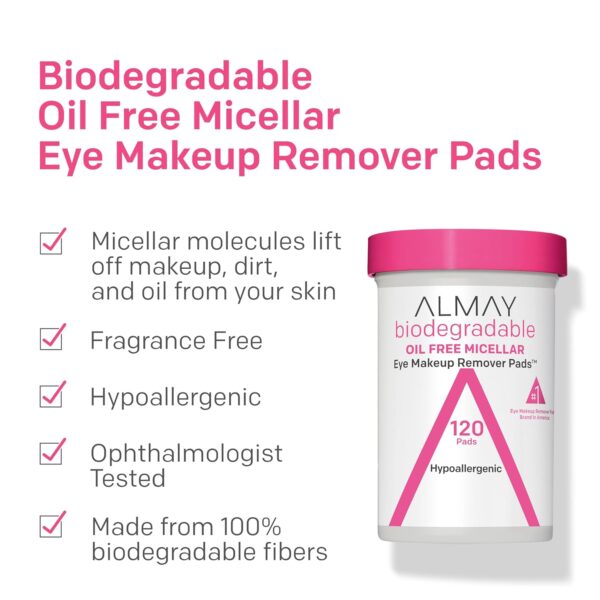 Almay Biodegradable Makeup Remover Pads, Micellar Gentle, Hypoallergenic, Fragrance-Free, Dermatologist & Ophthalmologist Tested, 80 count (Pack of 1) - Image 2