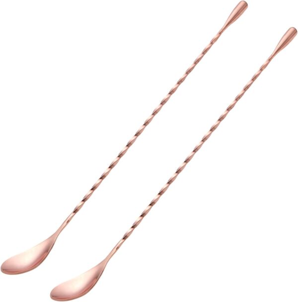 2 Pcs 12 Inches Bar Spoon, Long Handle Mixing Stirrers for Drink, Briout Stainless Steel Bar Cocktail Shaker Spoon, Rose Gold