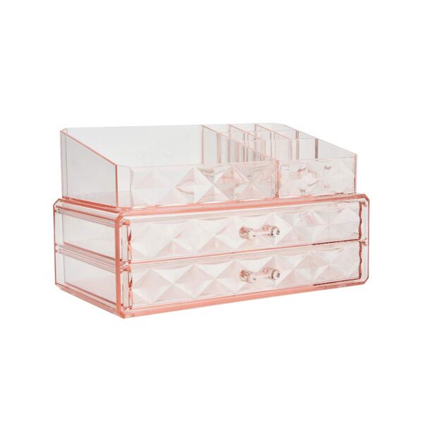 ZHIAI Makeup Organizer Acrylic Cosmetic Storage Drawers and Jewelry Display Box (2 rectangular drawer)