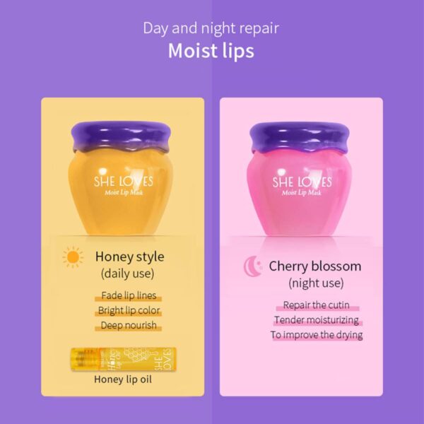 2PCS Lip Mask Overnight, Honey&Sakura Day and Night Repair Sleeping Lip Balm, Fade Lip Lines Bee Balm, Hydrating &Prevention Dry and Crack Lip Scrubs Exfoliator - Image 5