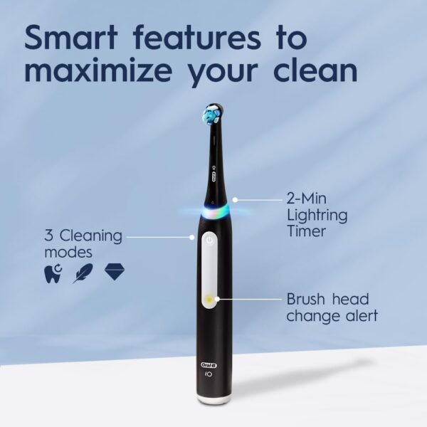 Oral-B iO Deep Clean Rechargeable Electric Powered Toothbrush, Black with iO Series 3 Limited, 2 Brush Heads and Travel Case - Pressure Sensor to Protect Gums - 3 Cleaning Settings - 2 Minute Timer - Image 4