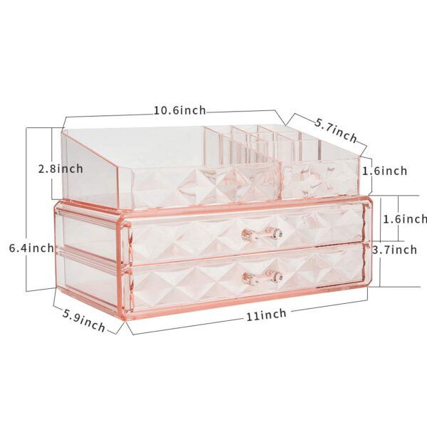 ZHIAI Makeup Organizer Acrylic Cosmetic Storage Drawers and Jewelry Display Box (2 rectangular drawer) - Image 3