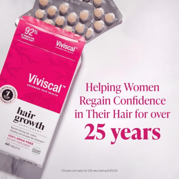 Viviscal Hair Growth Supplements for Women to Grow Thicker, Fuller Hair, Clinically Proven with Proprietary Collagen Complex, 60 Count (Pack of 1), 1 Month Supply - Image 8