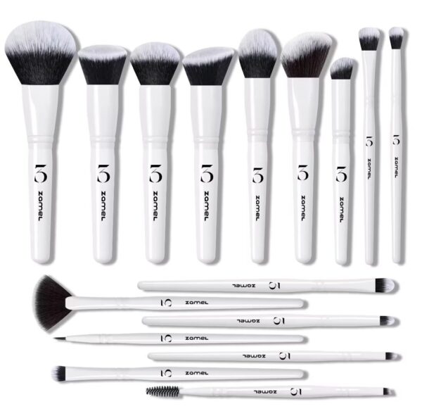 ZAMEL Makeup Brush Set Professional,16 Piece Face Brush and Eye Brush Set Ultra soft hair Contains Large Powder, DENSE Flat Foundation, Concealer,Blush, Contour, Blending, Eyeshadows White Brush kit - Image 6