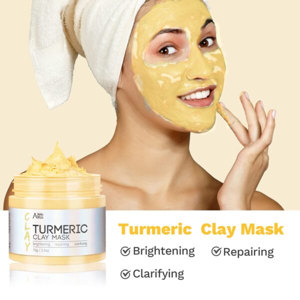 ANAI RUI Turmeric Clay Mask - Green Tea Clay Mask - Dead Sea Minerals Mud Mask, Spa Facial Mask Set, Face Mask Gift Set 2.5 oz each - Image 3