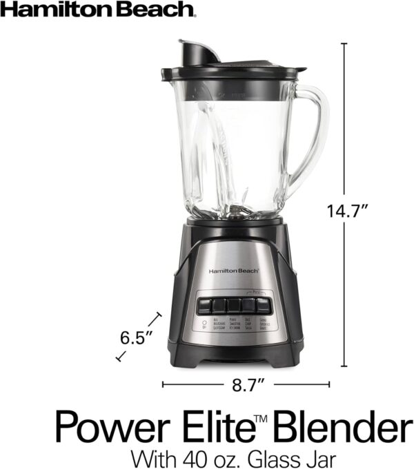 Hamilton Beach Power Elite Wave Action Blender For Shakes and Smoothies, 40 Oz Glass Jar, 12 Functions Including Puree, Crush Ice, Stainless Steel Ice Sabre Blades, 700 Watts, Black (58148A) - Image 8