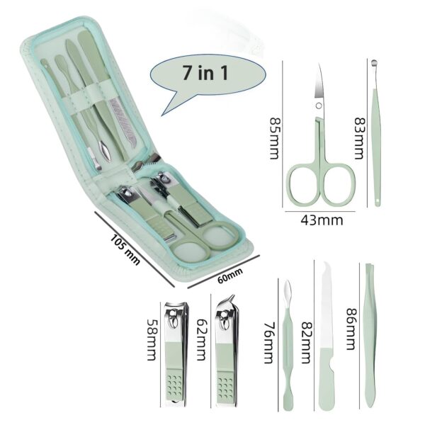 7 Pcs Manicure Set Stainless Steel Nail Clippers Nail Care Tools, Beauty Tools Set With Professional Eyebrow Scissors Tweezers, Portable Travel Grooming Kit With Zipper Leather Case for Men and Women - Image 2