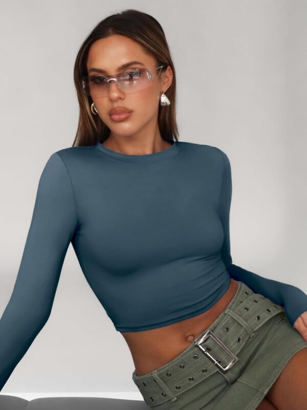 Trendy Queen Womens Long Sleeve Crop Tops Basic Slim Fitted Shirts Casual Fashion 2024 Y2k Tops Teen Girl Clothes - Image 3