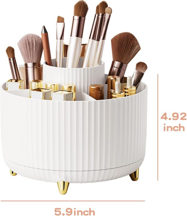 360° Rotate Makeup Brush Holder Organizer, Makeup Organizers Countertop, Makeup organization and Skincare Storage for Vanity, Desktop, Bathroom (White) - Image 4