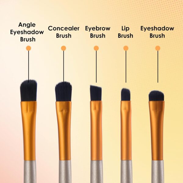 5Pcs Eyeshadow Brush Set, Portable Eye brushes, Premium Travel Eye Makeup Brush, Eyeliner Brush (Golden) - Image 2