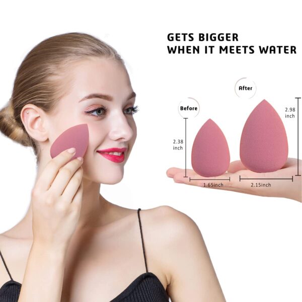 5 Pcs Makeup Sponges Set - 4 Beauty sponges Blending Blenders with 1 Holder and Egg Case, Flawless for Cream, Powder and Liquid (Pink) - Image 4