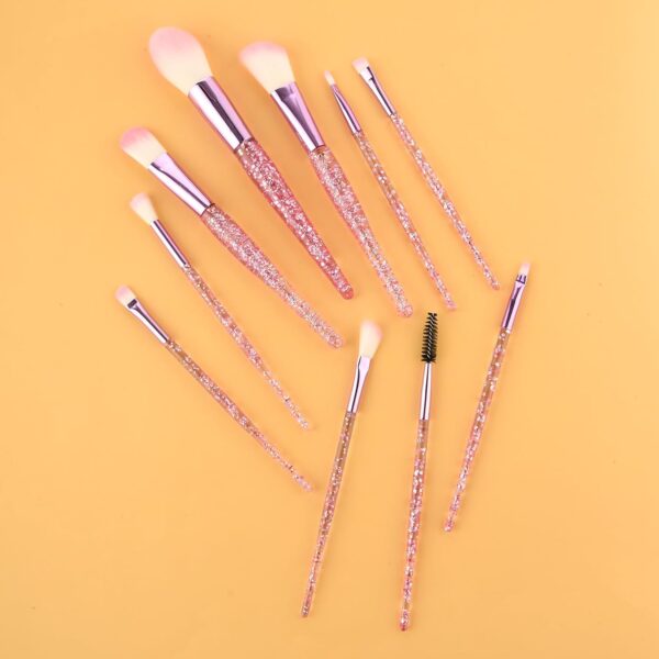 WLLHYF Glitter Crystal Makeup Brush Set 10 Piece Bling Professional Foundation Concealer Eye Shadow Eyeliner Blush Lip Blending Synthetic Brushes Tools Kit Essentials Transparent Handle Women Girls - Image 5