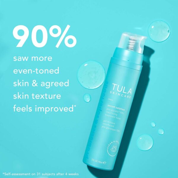 TULA Skin Care Secret Solution Pro-Glycolic 10% pH Resurfacing Toner - Face Toner to Gently Exfoliate and Hydrate Skin, with Proprietary Blend of Probiotics and Glycolic Acid, 2.7 oz. - Image 5