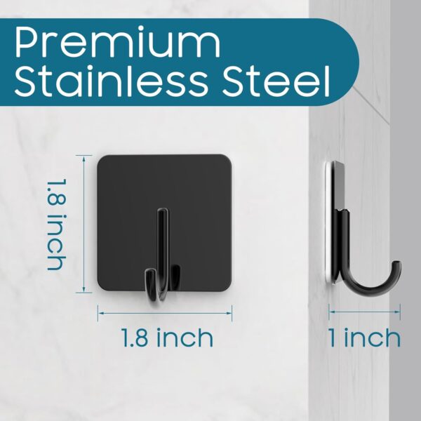 12 Pack Stainless Steel Heavy Duty Adhesive Towel Hooks for Bathrooms, Kitchen Towel Hooks, Waterproof Bathroom Hooks for Towels, Wall Hooks for Hanging, Adhesive Shower Coat Hook, Black - Image 2