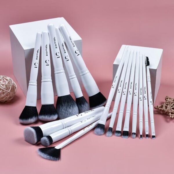 ZAMEL Makeup Brush Set Professional,16 Piece Face Brush and Eye Brush Set Ultra soft hair Contains Large Powder, DENSE Flat Foundation, Concealer,Blush, Contour, Blending, Eyeshadows White Brush kit - Image 2