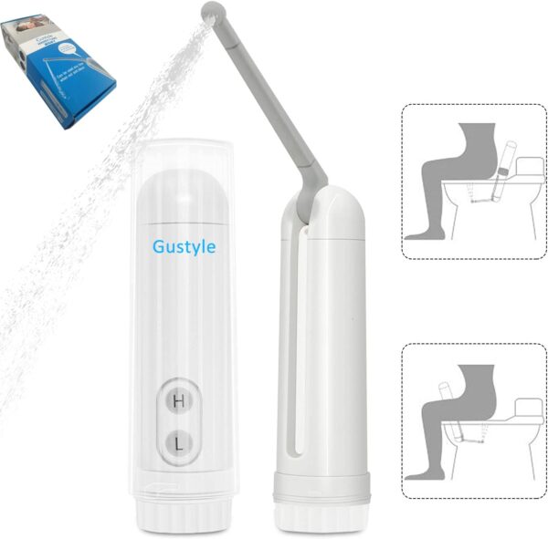 [2nd Generation] Portable Travel Bidet by GUSTYLE, IPX6 Waterproof Electric Bidet Sprayer with Automatic Decompression Film and Nozzle 180 Degree Adjustment (140ml)