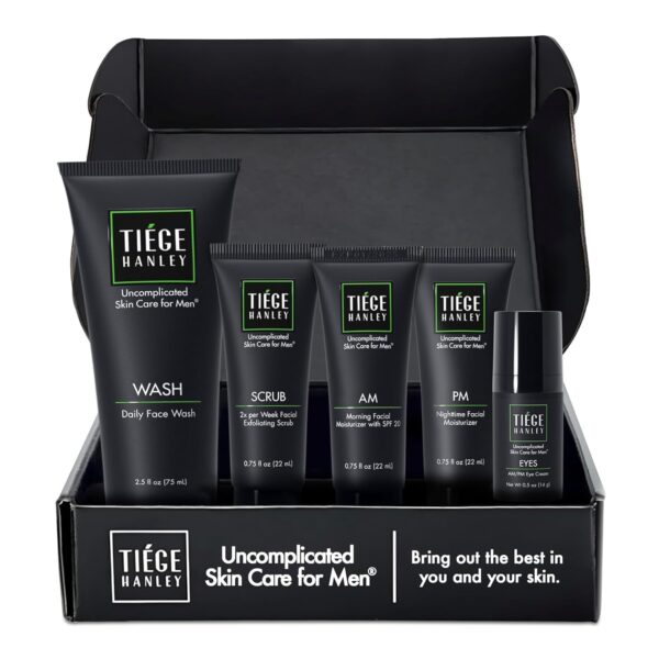 Tiege Hanley Mens Skin Care Set, Advanced Skin Care Routine for Men (System Level 2) - Face Wash Kit for Fines Lines - Men's Skincare Set Includes Face Wash, Facial Scrub, Moisturizer, & Eye Cream