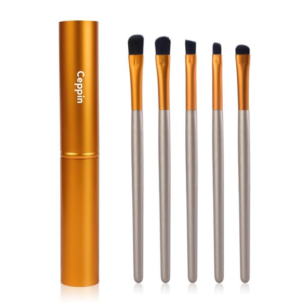 5Pcs Eyeshadow Brush Set, Portable Eye brushes, Premium Travel Eye Makeup Brush, Eyeliner Brush (Golden)