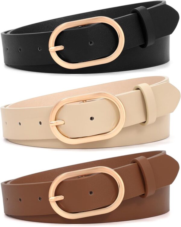 XZQTIVE 3 Pack Plus Size Women's Leather Belts for Jeans Pants Dress Fashion Gold Buckle Ladies Waist Belt