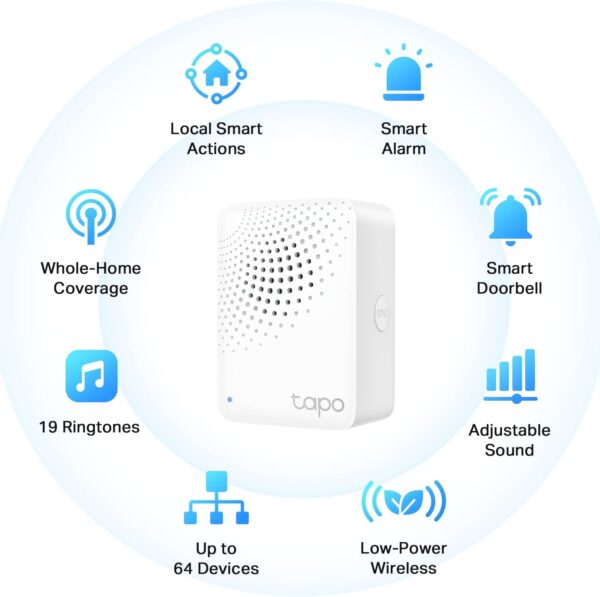 TP-Link Tapo Smart Hub with Built-in Chime, REQUIRES 2.4GHz Wi-Fi, Reliable Long-Range Connections with Tapo Sensors, Sub-1G Low-Power Wireless protocol, Connect up to 64 smart devices. Tapo H100 - Image 2