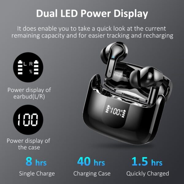 Wireless Earbud, Bluetooth Headphones 5.3 NEW 40H Ear Buds Bass Stereo Earphones Noise Cancelling Earbud with 4 ENC Mic in-Ear Bluetooth Earbud USB-C LED Display IP7 Waterproof Sport for Android iOS - Image 4