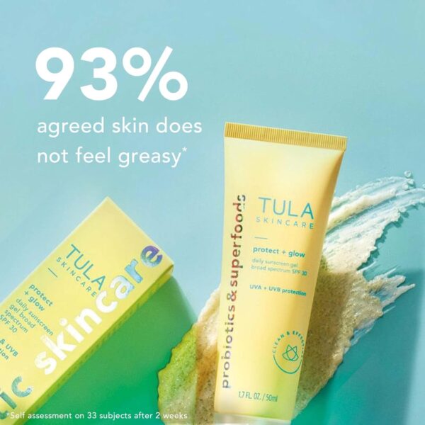 TULA Skin Care Protect + Glow Daily Sunscreen Gel Broad Spectrum SPF 30 - Skincare-First, Non-Greasy, Non-Comedogenic & Reef-Safe with Pollution & Blue Light Protection, Supersize, 3.38 oz - Image 5