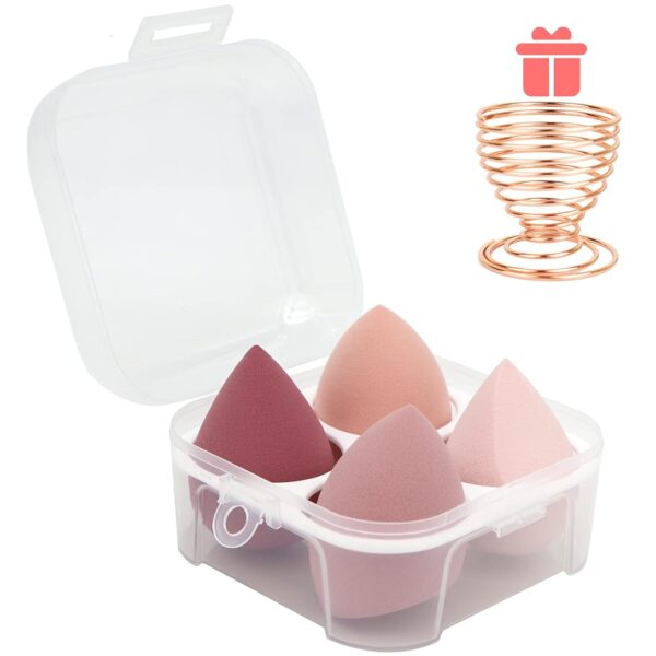 5 Pcs Makeup Sponges Set - 4 Beauty sponges Blending Blenders with 1 Holder and Egg Case, Flawless for Cream, Powder and Liquid (Pink)