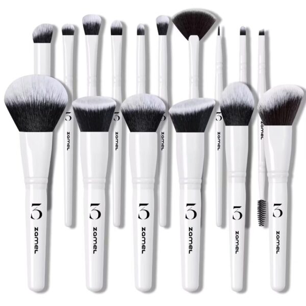 ZAMEL Makeup Brush Set Professional,16 Piece Face Brush and Eye Brush Set Ultra soft hair Contains Large Powder, DENSE Flat Foundation, Concealer,Blush, Contour, Blending, Eyeshadows White Brush kit