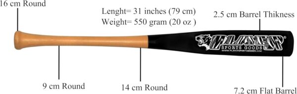 PSG 31" Pro Maple Flat Half Paddle Training Baseball & Softball Bat in Size:31"/Weight: 20 oz/Flat Barrel: 2.75" for Youth & Adult Players in Natural Handle & Black Barrel by Player Sports Goods LLC - Image 3