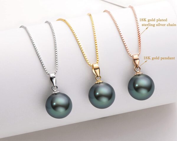 Black Pearl Necklace for Women, 18K Gold Genuine Tahitian Cultured Pearls Pendant with 925 Sterling Silver Chain, Jewelry Gifts for Wife Mom Daughter - Image 5