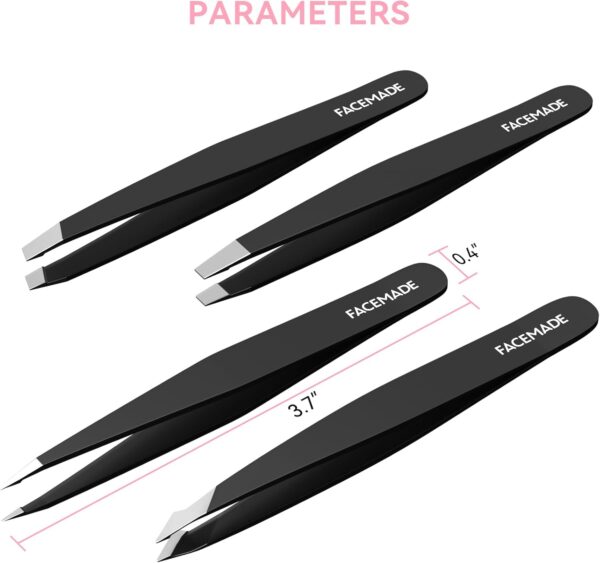 4 Pack Tweezers Set - Professional Stainless Steel Tweezers for Men and Women, Precision Eyebrow Tweezers for Facial Hair, Chin, and Ingrown Hair Removal (Black) - Image 5