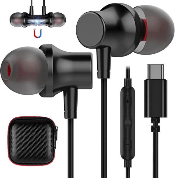 USB C Headphone,COOYA Type C Earphones Wired Earbuds Magnetic Bass Noise Canceling in-Ear Headset+Mic for iPhone 16 15 Pro Max iPad 10 Pixel 9 8a Samsung Galaxy S24 Ultra S23 S22 A54 for OnePlus 12 11