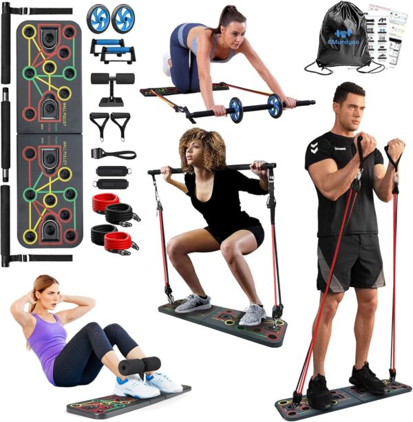 Push Up Board with Sit up Stand. Multifunctional Push Up Board with Resistance Bands, portable exercise equipment, Strength Training Equipment, Push Up Handles for Perfect Pushups, Home Fitness for Men - Image 9