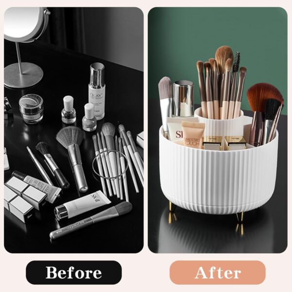 360° Rotate Makeup Brush Holder Organizer, Makeup Organizers Countertop, Makeup organization and Skincare Storage for Vanity, Desktop, Bathroom (White) - Image 6