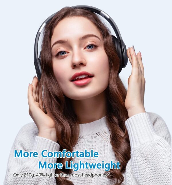 Bluetooth Headphones Over Ear, 60 Hours Playtime Foldable Headphones Wireless Bluetooth Hi-Fi Stereo Deep Bass with 6 EQ Modes, Adjustable Lightweight Headset with Microphone, FM, SD/TF for Adults - Image 6