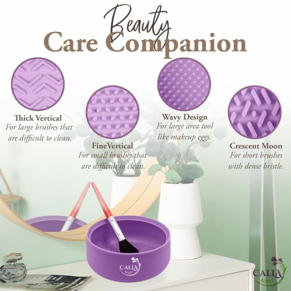 3 in 1 Silicone Makeup Brush Cleaner - Make up Brush Cleaner Mat with Makeup Brush Drying Rack & Brush Organizer, Silicone Washing Tool Cleaning Bowl for Beauty Cosmetic Brushes (Purple) - Image 4