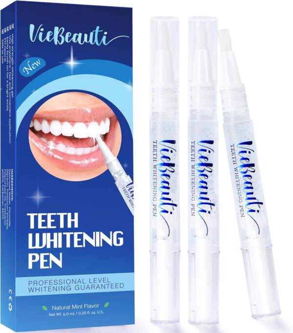 VieBeauti Teeth Whitening Pen (3 Pcs), 30+ Uses, Effective, Painless, No Sensitivity, Travel-Friendly, Easy to Use, Beautiful White Smile, Mint Flavor