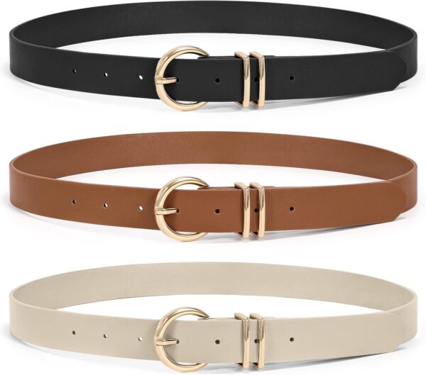 XZQTIVE 3 Pack Women Belts For Jeans Dresses Pants Ladies Leather Waist Belt with Gold Buckle - Image 2