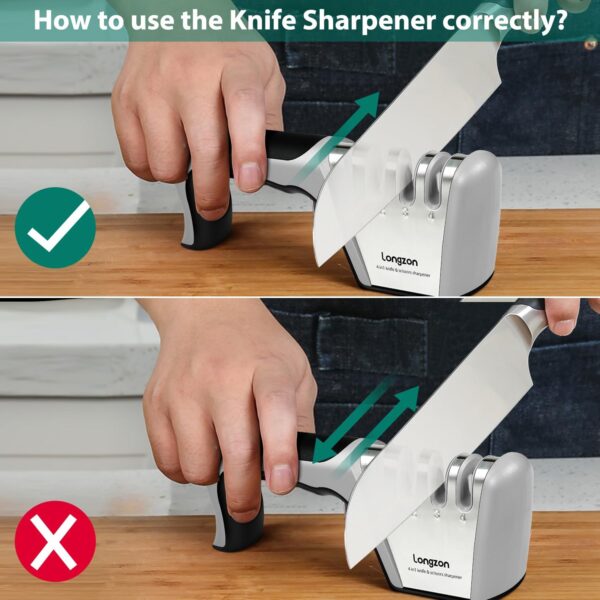 4-in-1 Knife Sharpener [4 stage] with a Pair of Cut-Resistant Glove, Original Premium Polish Blades, Best Kitchen Knife Sharpener Really Works for Fruit Knife and Steel Knives, Scissors. - Image 4