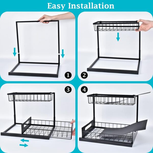 REALINN Under Sink Organizer and Storage, 2 Pack Pull Out Cabinet Organizer Slide Out Sink Shelf Cabinet Storage Shelves, Under Sink Storage for Kitchen Bathroom Cabinet - Image 7