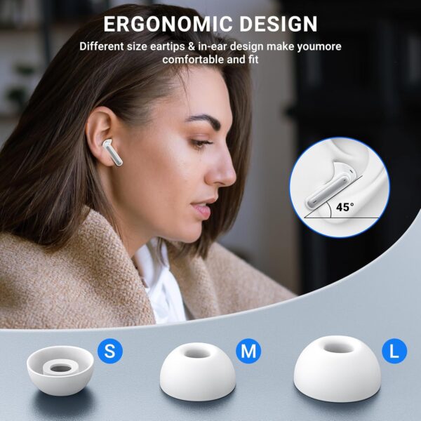 Wireless Earbuds, 2024 Wireless Headphones HiFi Stereo Earphones with 4 ENC Noise Canceling Mic, 42Hs Playtime In Ear Earbud, Bluetooth 5.3 Sport Earphones with LED Power Display for Android iOS White - Image 7