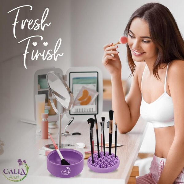 3 in 1 Silicone Makeup Brush Cleaner - Make up Brush Cleaner Mat with Makeup Brush Drying Rack & Brush Organizer, Silicone Washing Tool Cleaning Bowl for Beauty Cosmetic Brushes (Purple) - Image 5