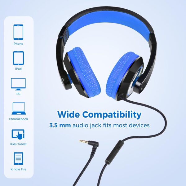 rockpapa Comfort+ Kids Headphones with Microphone, Boys Girls Student Over-Ear Headphones Wired for School Classroom Laptop PC Computer Tablet Black Blue - Image 3