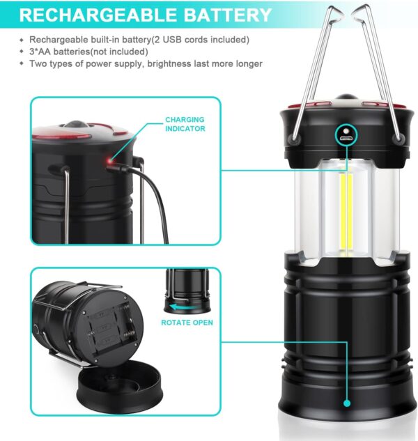 2 Pack Lantern Camping Essentials Lights, Led Flashlight for Power Outages, Tent Lights for Emergency, Survival Gear and Supplies for Hurricane, Rechargeable and Battery Powered Operated Lamp - Image 3