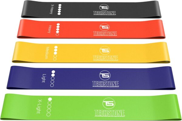 TechStone Resistance Bands Set for Men and Women, Pack of 5 Different Levels Elastic Band for Home Gym Long Exercise Workout – Great Fitness Equipment for Training, Yoga – Free Carrying Bag