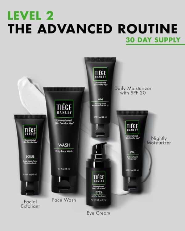 Tiege Hanley Mens Skin Care Set, Advanced Skin Care Routine for Men (System Level 2) - Face Wash Kit for Fines Lines - Men's Skincare Set Includes Face Wash, Facial Scrub, Moisturizer, & Eye Cream - Image 2