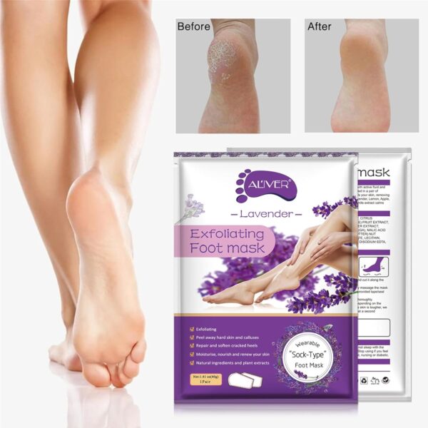 ALIVER Foot Peel Mask 3 Pack, Exfoliator Peel Off Calluses Dead Skin Callus Remover, Baby Soft Smooth Touch Feet-Men Women (Lavender) - Image 2