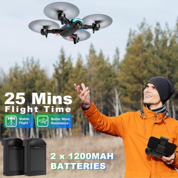 REDRIE Drone with Camera - Foldable Drone for Kids Adults with 1080P FPV Camera, Upgrade Altitude Hold, Gestures Selfie, Waypoint Fly, Headless Mode, 3D Flip, One Key Start, 3 Speed Mode, Circle Fly, 2 Batteries - Image 4