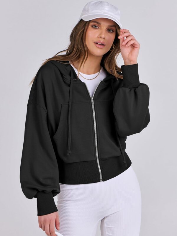 ANRABESS Women's Zip Up Cropped Hoodies Casual Sweatshirts Full Zip Crop Jacket With Pockets 2024 Fall Fashion Y2k Clothes - Image 3